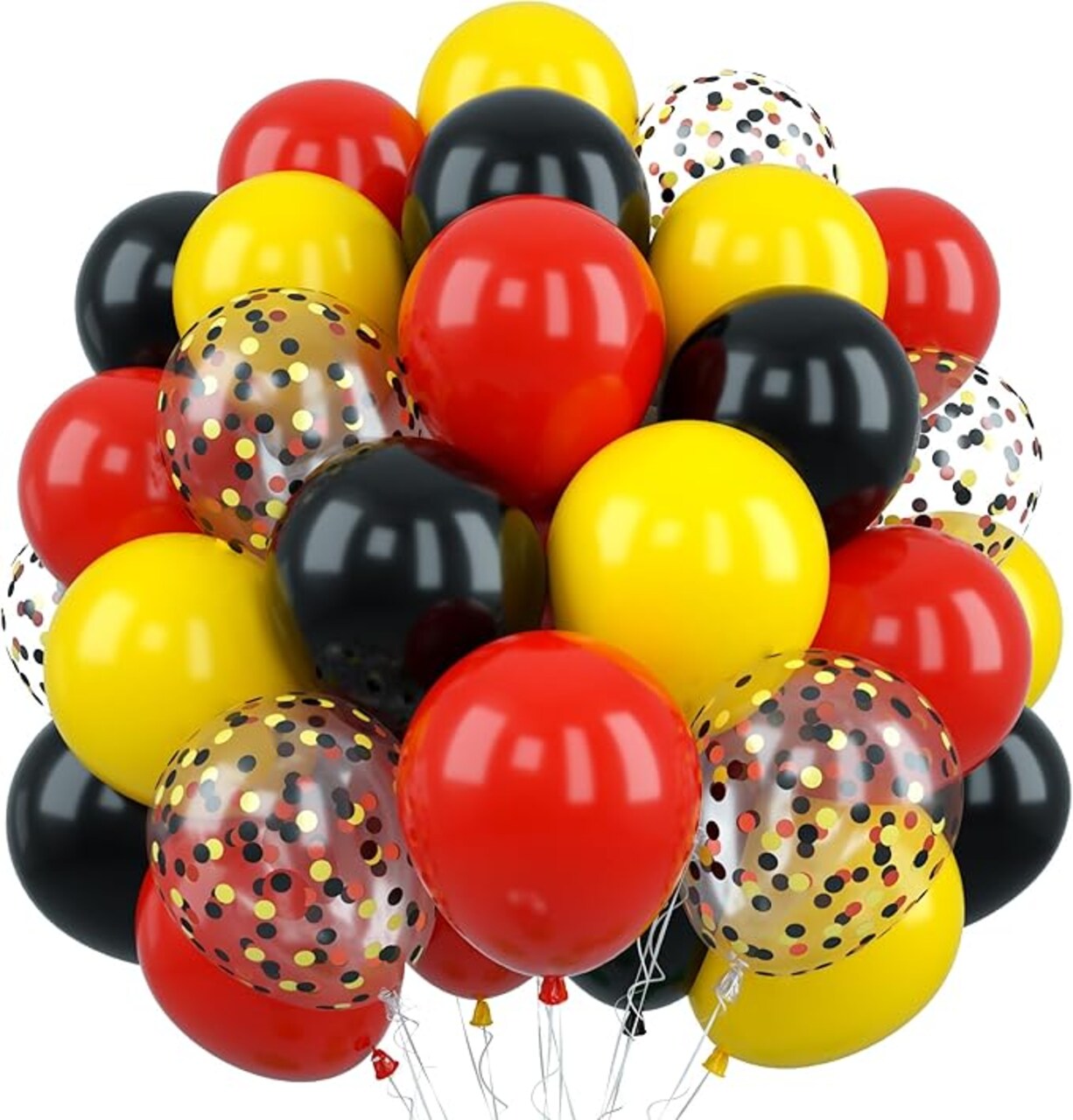 Race Car Birthday Balloons (12 Inch) – 50 Pack Red, Yellow & Black Latex Balloons with Cartoon Confetti – Carnival & Circus Party Decorations – F1 Racing Theme & Mickey Clubhouse Decor – Thickened Helium Grade Balloon Set